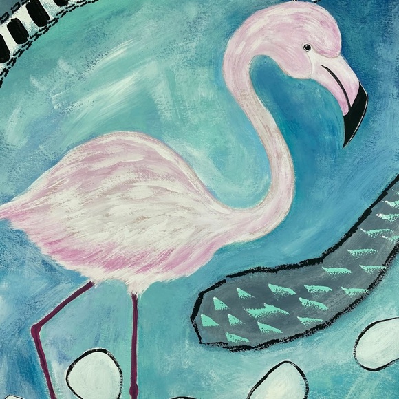 Flamingo Painting, Tropical Bird Art, Coastal Decor, Beach Art 11” x 15” - Picture 3 of 5